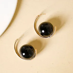Gold And Black Semi Hoop Earrings With Beads