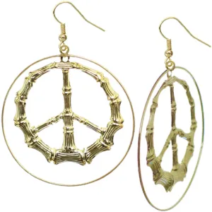 Gold Bamboo Peace Hoop Earrings