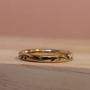 Gold Floral Engraved Wedding Ring