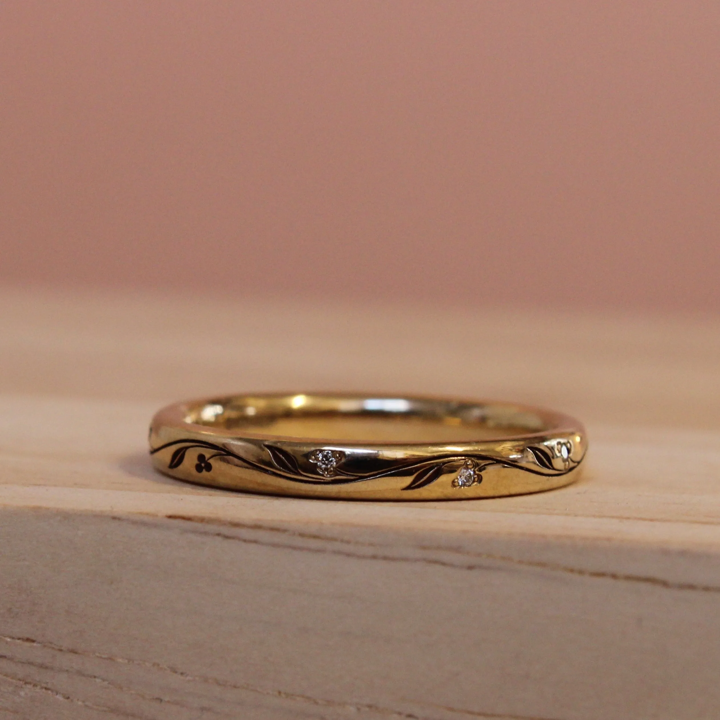 Gold Floral Engraved Wedding Ring