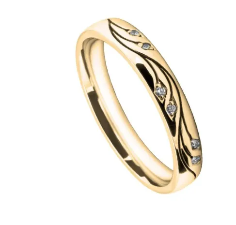 Gold Floral Engraved Wedding Ring
