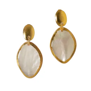 GOLD FOIL FRAMED MOTHER-OF-PEARL DROP STATEMENT EARRINGS