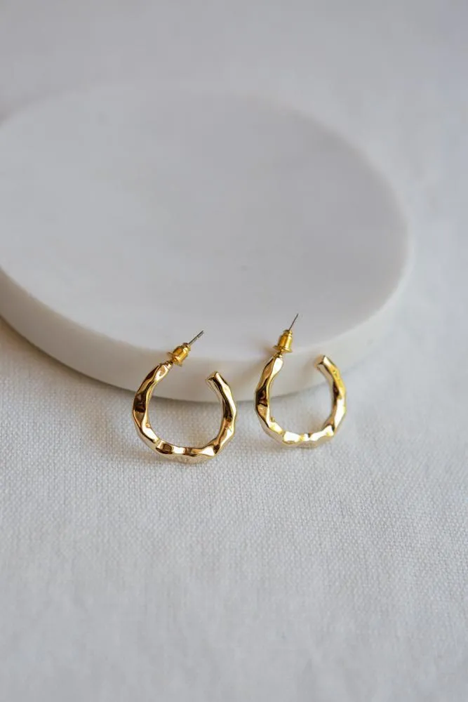 Gold Hammered Hoop Earrings