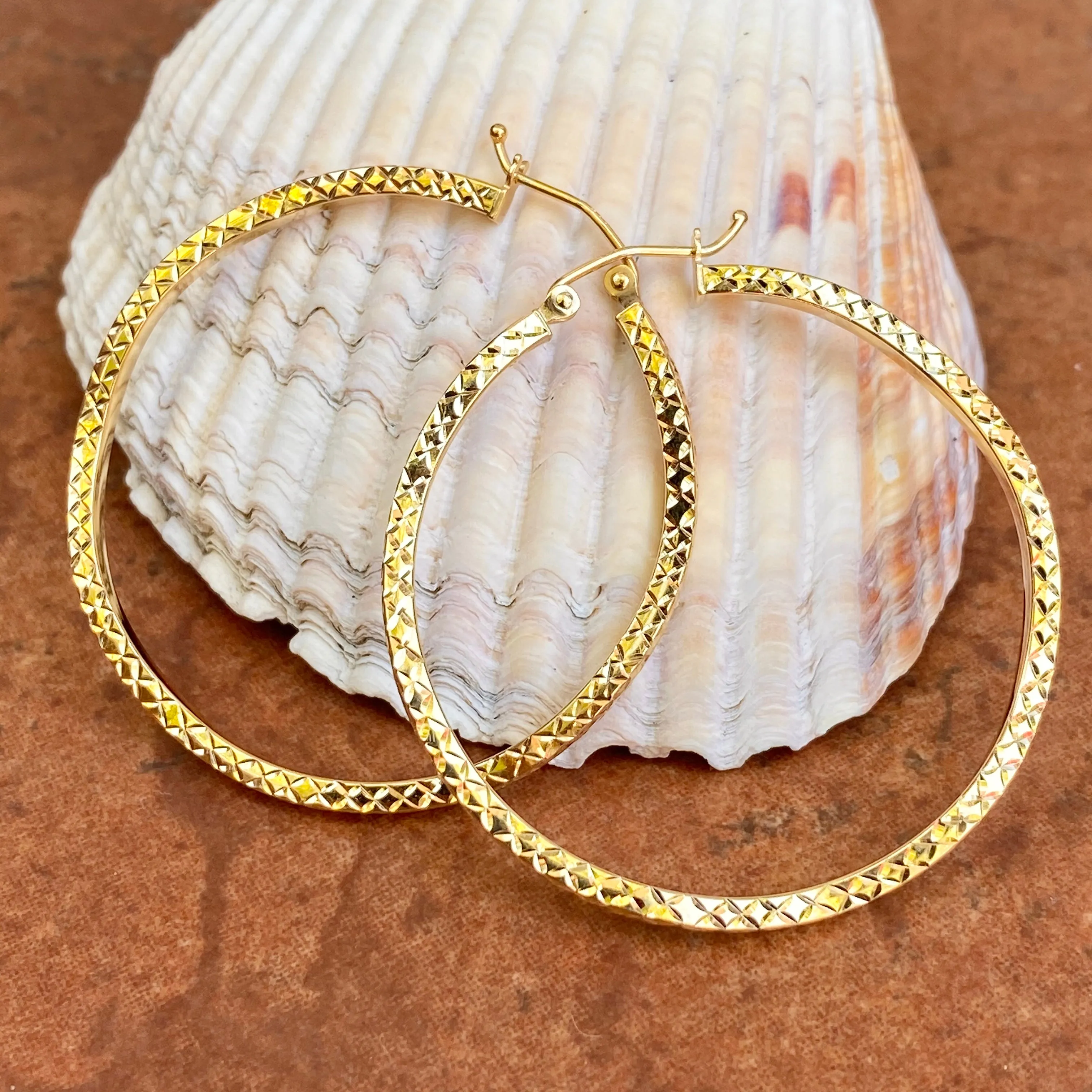 Gold-Plated Sterling Silver Wavy Diamond-Cut Hoop Earrings 41mm