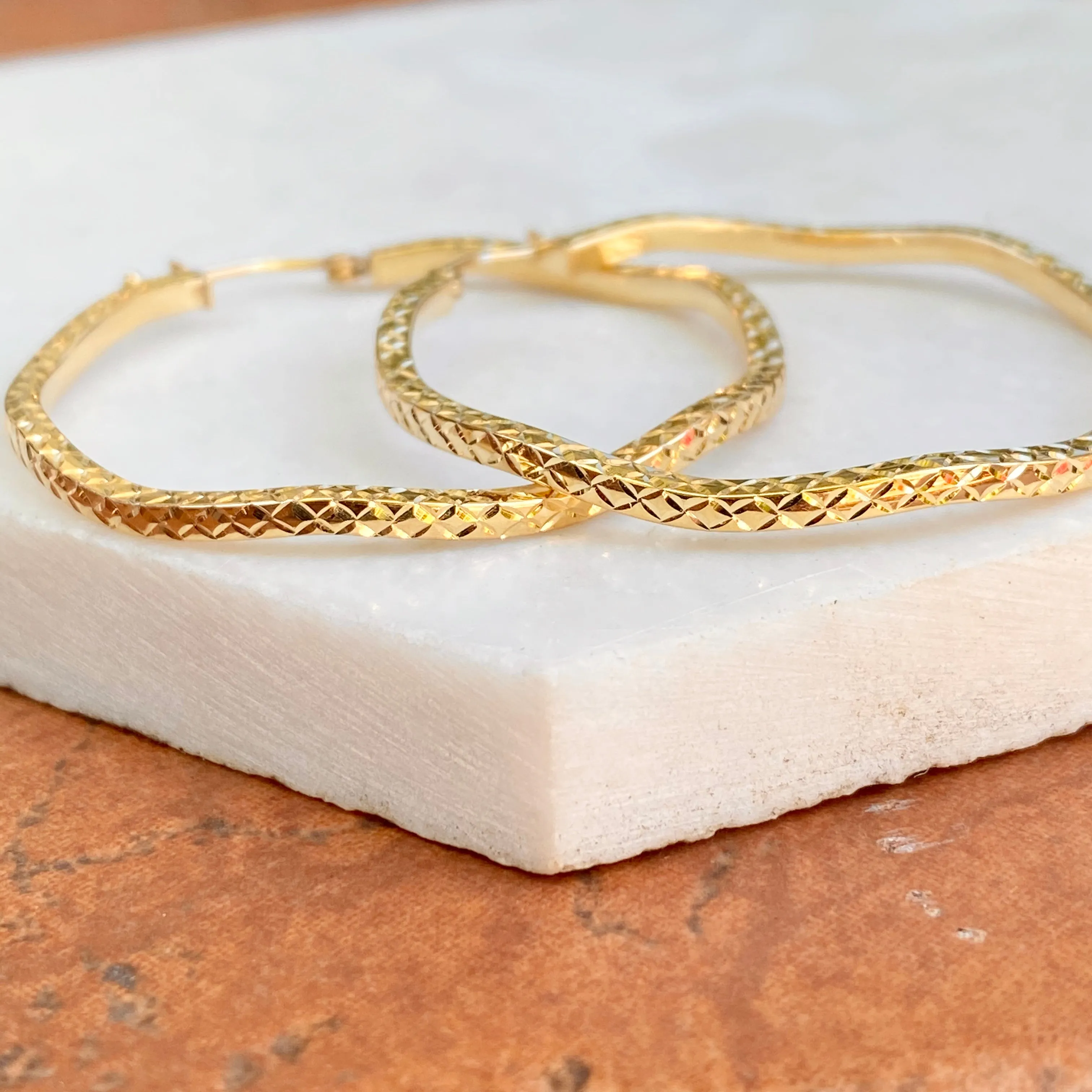 Gold-Plated Sterling Silver Wavy Diamond-Cut Hoop Earrings 41mm