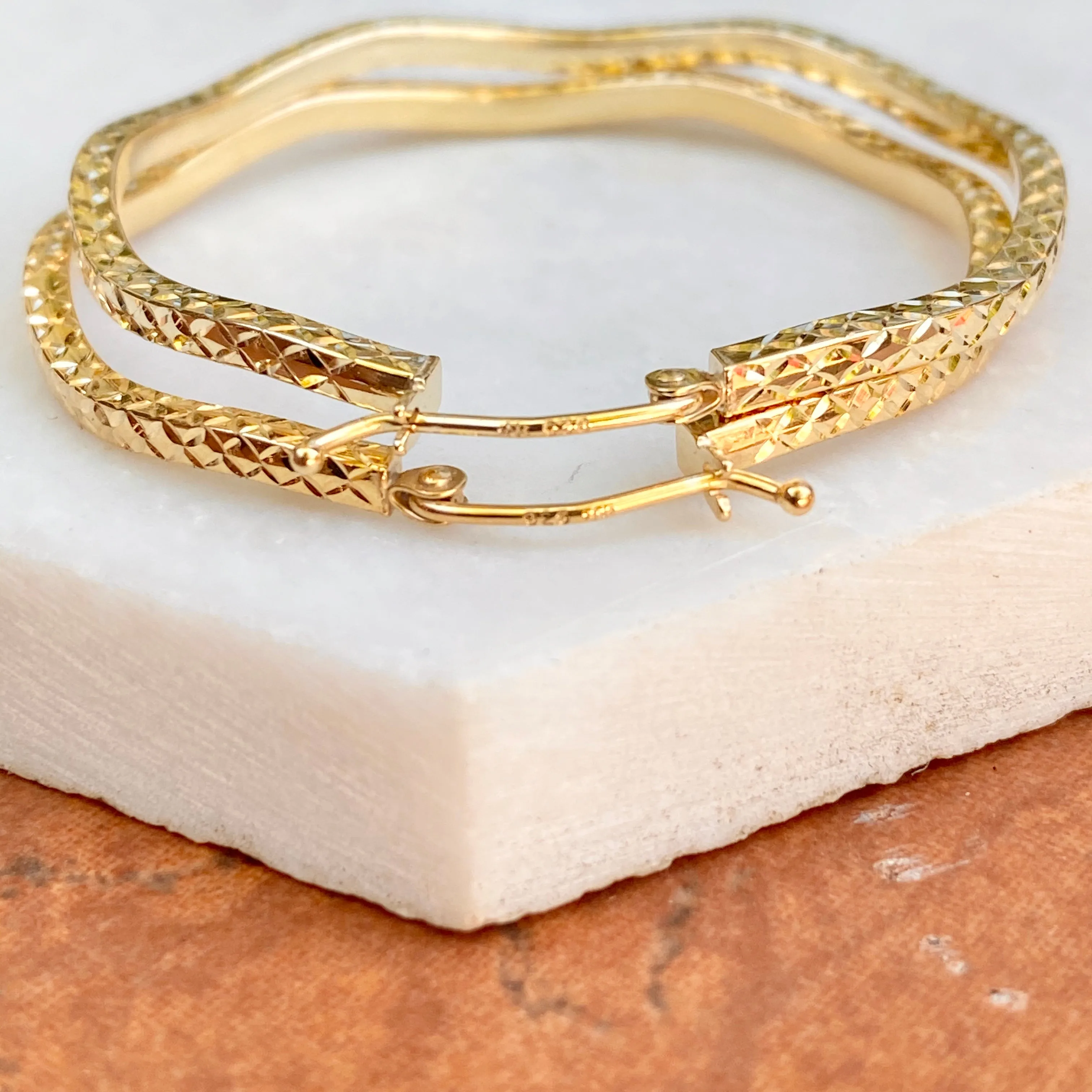 Gold-Plated Sterling Silver Wavy Diamond-Cut Hoop Earrings 41mm