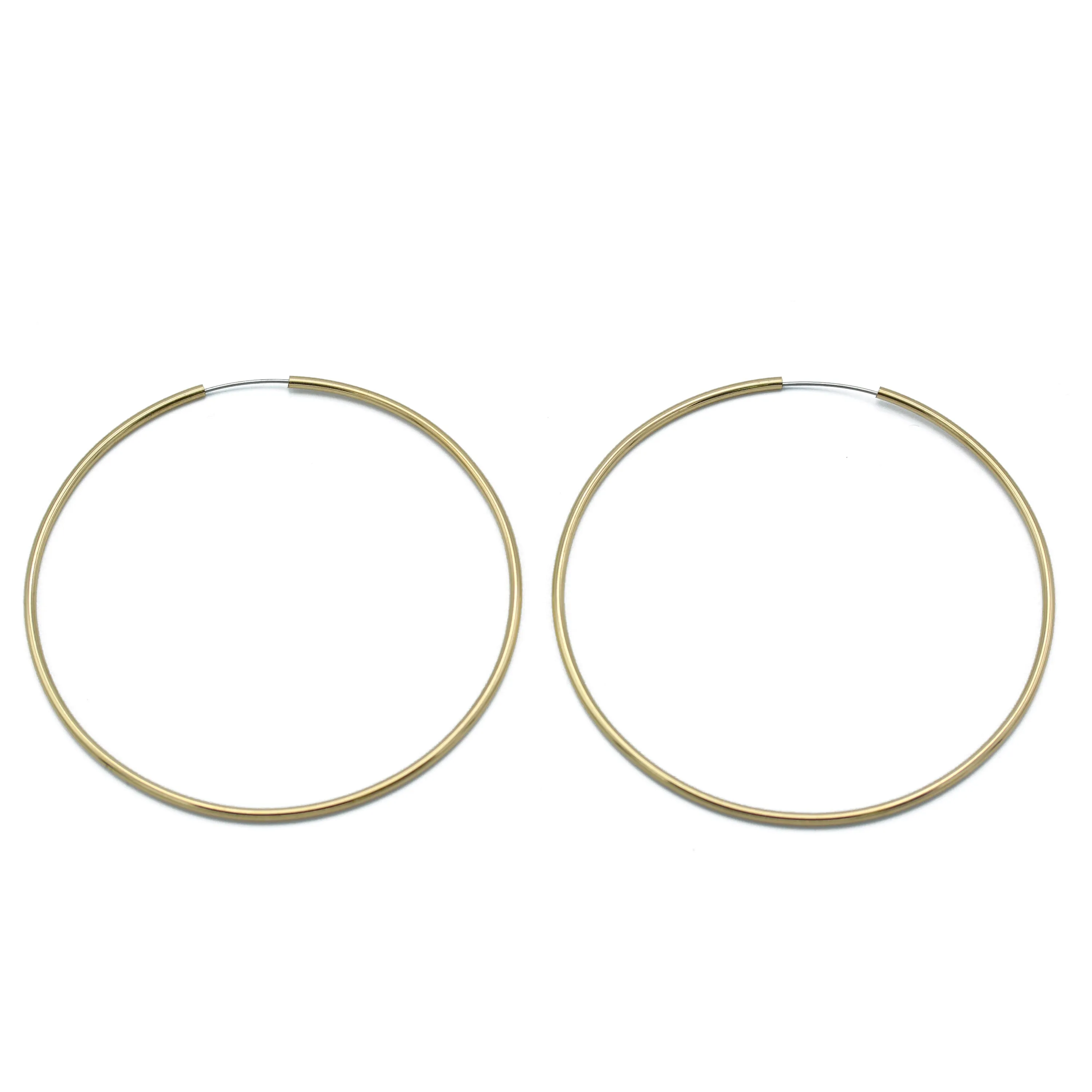 GOLD ROUND 3.25" INCH DIAMETER LARGE AND THIN ENDLESS HOOP EARRINGS#HNE90637GD(LH14)