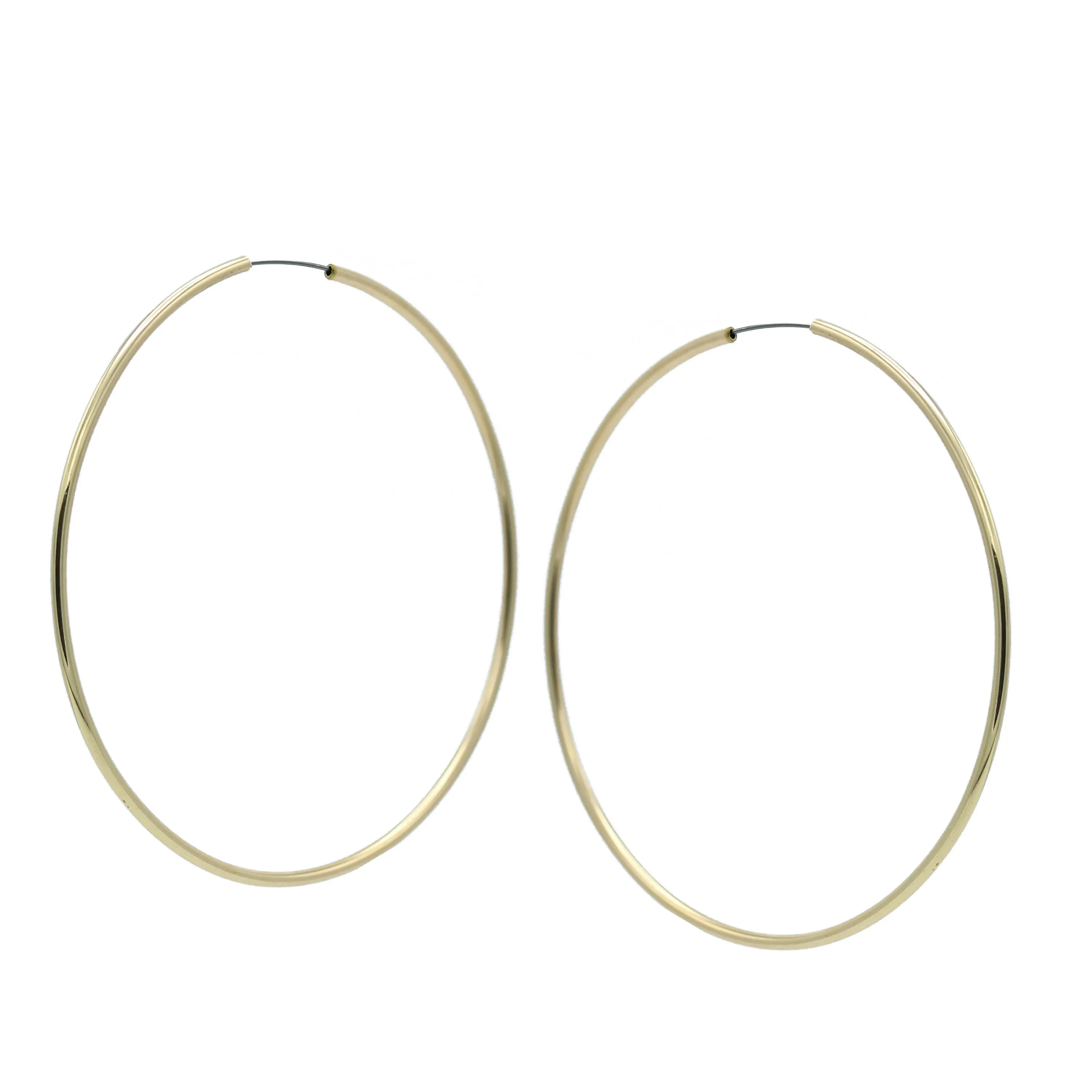 GOLD ROUND 3.25" INCH DIAMETER LARGE AND THIN ENDLESS HOOP EARRINGS#HNE90637GD(LH14)
