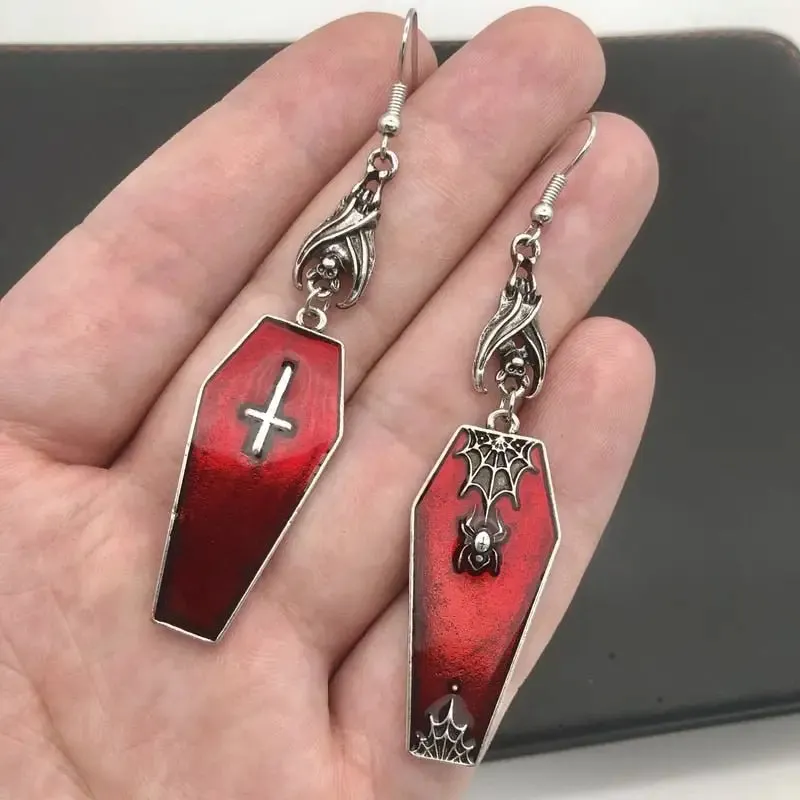 Goth Cross Vampire Coffin Earrings in Zinc Alloy