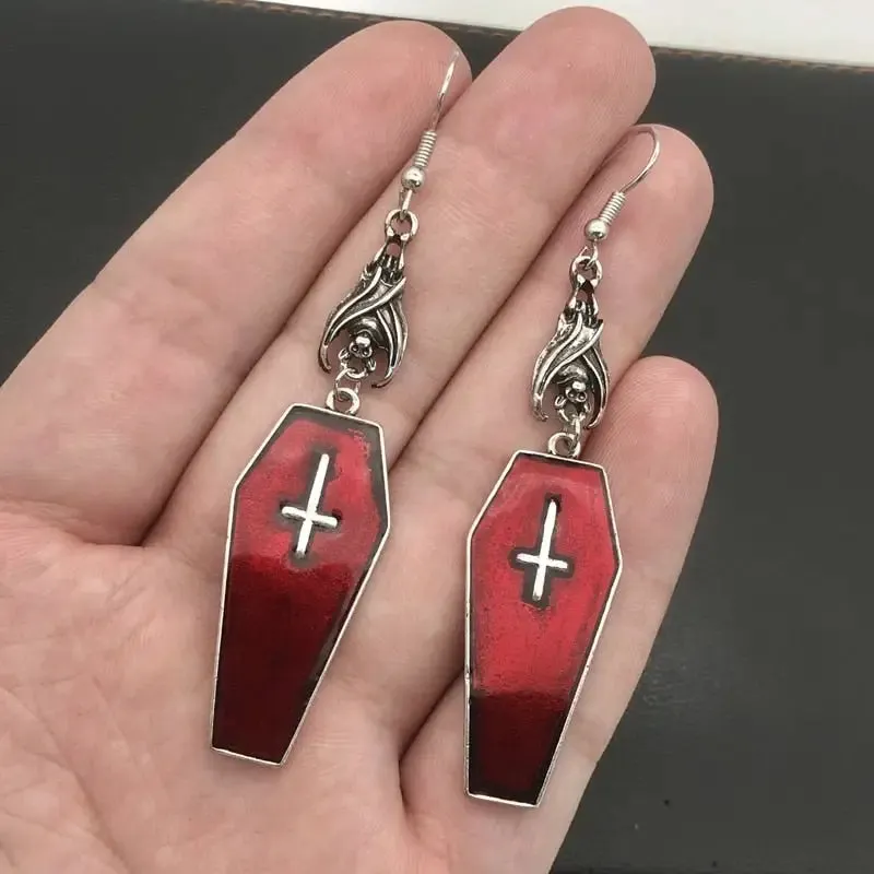 Goth Cross Vampire Coffin Earrings in Zinc Alloy