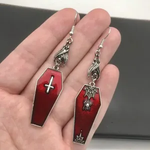 Goth Cross Vampire Coffin Earrings in Zinc Alloy