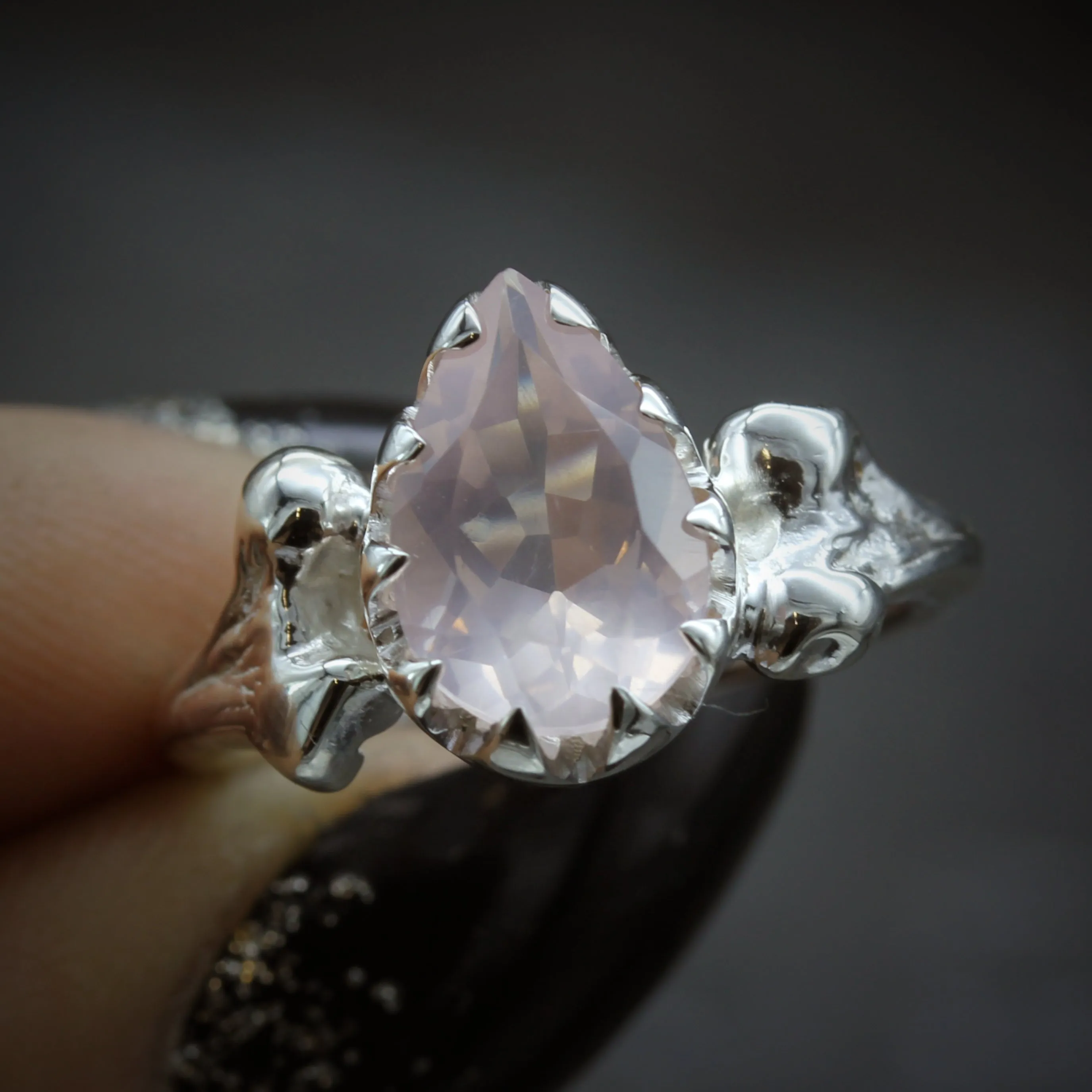 Gothic Bone Engagement Ring - Rose Quartz