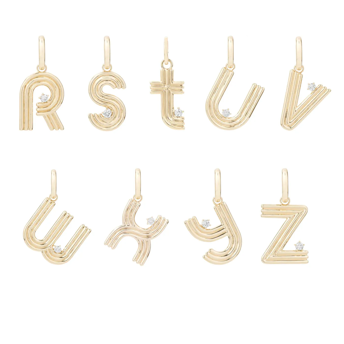Groovy Diamond Initial Hinged Charm - 14K Yellow Gold - By Special Order