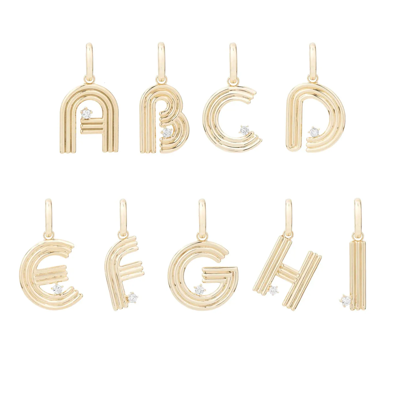 Groovy Diamond Initial Hinged Charm - 14K Yellow Gold - By Special Order