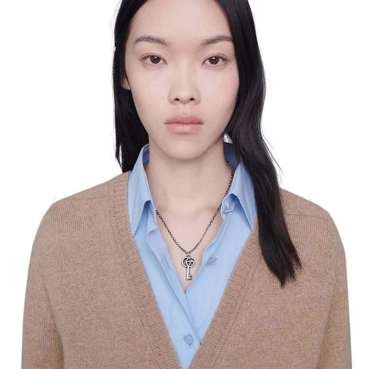 Gucci Sterling Reversible GG Key Marmont Necklace
