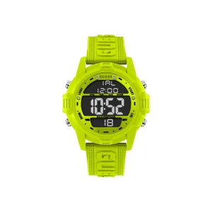 Guess Digital Watch Green Plastic Case With Black Digital Dial And Green Guess Logo Silicone Strap