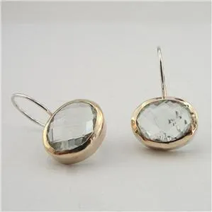 Hadar Designers 9k Yellow Gold Sterling Silver Green Amethyst Earrings (I e384)