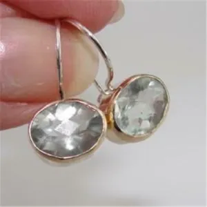 Hadar Designers 9k Yellow Gold Sterling Silver Green Amethyst Earrings (I e384)