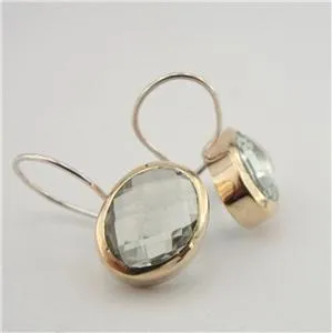 Hadar Designers 9k Yellow Gold Sterling Silver Green Amethyst Earrings (I e384)