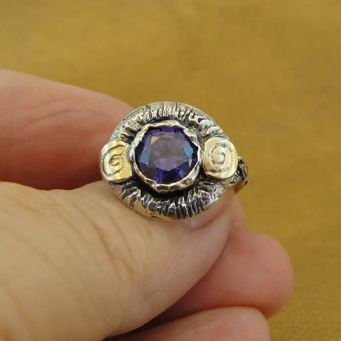 Hadar Designers Amethyst Earrings CZ 9k Yellow Gold 925 Silver Handmade () LAST