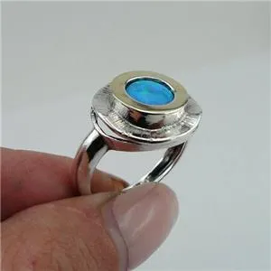 Hadar Designers Blue Opal Ring sz 6,7,8,9 Handmade 9k Yellow Gold 925 Silver (Ms