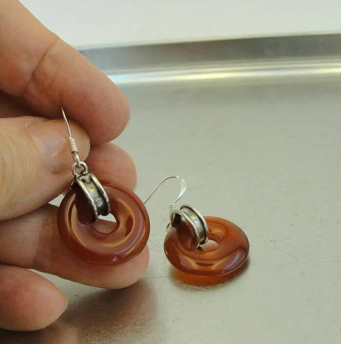 Hadar Designers Dangle Sterling Silver Orange Carnelian Stone Earrings (H) SALE