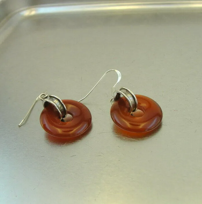 Hadar Designers Dangle Sterling Silver Orange Carnelian Stone Earrings (H) SALE