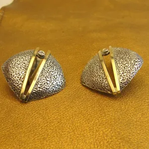 Hadar Designers Earrings 9K Yellow Gold Sterling Silver Zircon Handmade Art (MS)