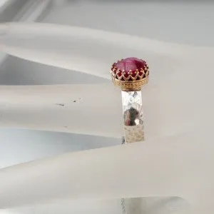 Hadar Designers Filigree 9k yellow Gold 925 Silver Ruby Ring 6,7,7.5,8,9 (I r343