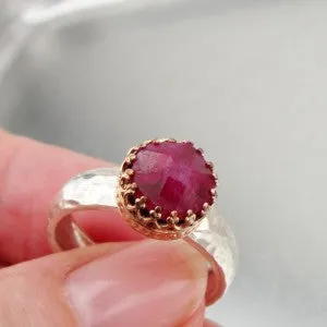 Hadar Designers Filigree 9k yellow Gold 925 Silver Ruby Ring 6,7,7.5,8,9 (I r343