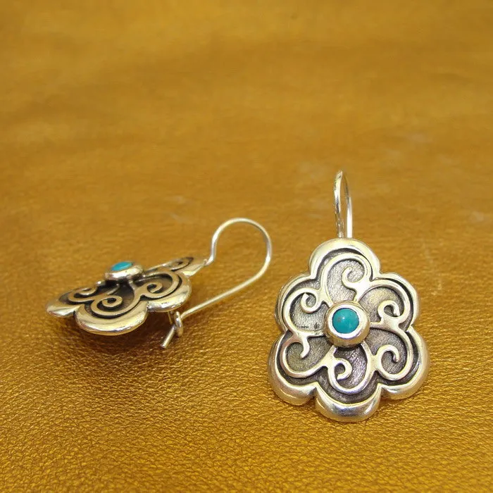 Hadar Designers Floral 925 Sterling Silver Turquoise Earrings Handmade () LAST