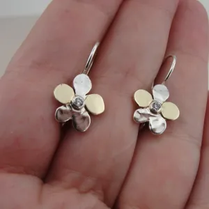 Hadar Designers Floral Earrings Handmade 9k Yellow Gold Sterling Silver (s 2616