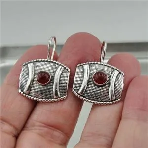 Hadar Designers Gift 925 Sterling Silver Artistic Handmade Carnelian Earrings (H