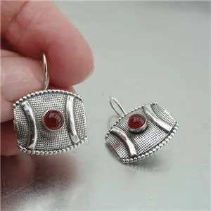 Hadar Designers Gift 925 Sterling Silver Artistic Handmade Carnelian Earrings (H