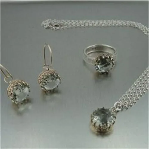 Hadar Designers Green Amethyst Filigree Earrings 9K Gold Sterling Silver (I r373