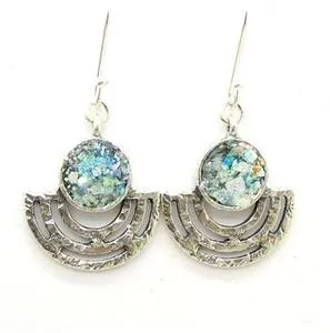 Hadar Designers Handmade 925 Sterling Silver Antique Roman Glass Earrings (as)