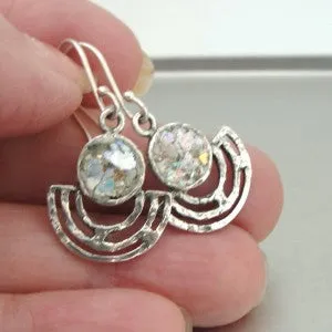 Hadar Designers Handmade 925 Sterling Silver Antique Roman Glass Earrings (as)