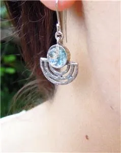 Hadar Designers Handmade 925 Sterling Silver Antique Roman Glass Earrings (as)