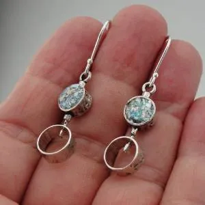 Hadar Designers Israel handmade Long S Silver Roman Glass Earrings (as 410713)