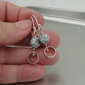 Hadar Designers Israel handmade Long S Silver Roman Glass Earrings (as 410713)