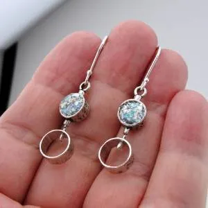 Hadar Designers Israel handmade Long S Silver Roman Glass Earrings (as 410713)