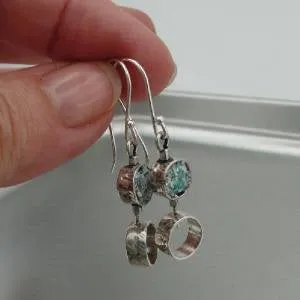 Hadar Designers Israel handmade Long S Silver Roman Glass Earrings (as 410713)