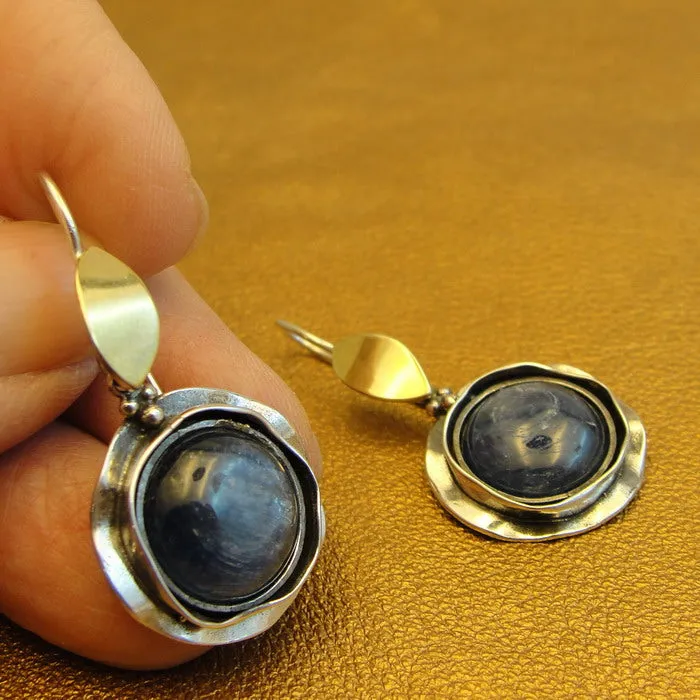 Hadar Designers Kyanite Earrings 9k Yellow Gold 925 Sterling Silver(ms 897)y