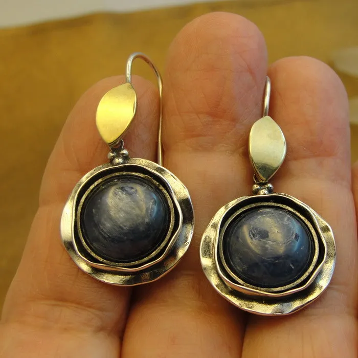 Hadar Designers Kyanite Earrings 9k Yellow Gold 925 Sterling Silver(ms 897)y