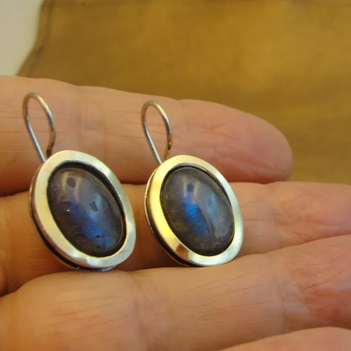 Hadar Designers Labradorite Earrings 9k Yellow Gold 925 Sterling Silver (ms 1931