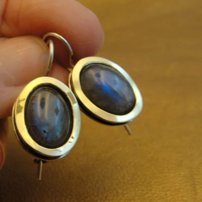 Hadar Designers Labradorite Earrings 9k Yellow Gold 925 Sterling Silver (ms 1931