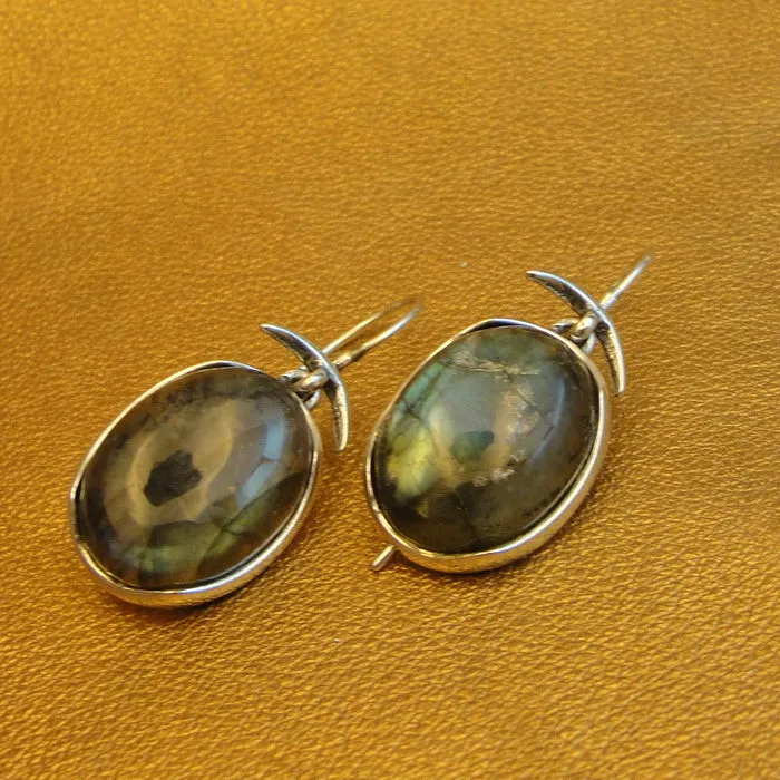 Hadar Designers Labradorite Earrings 9k Yellow Gold Sterling Silver (ms 1890)Y