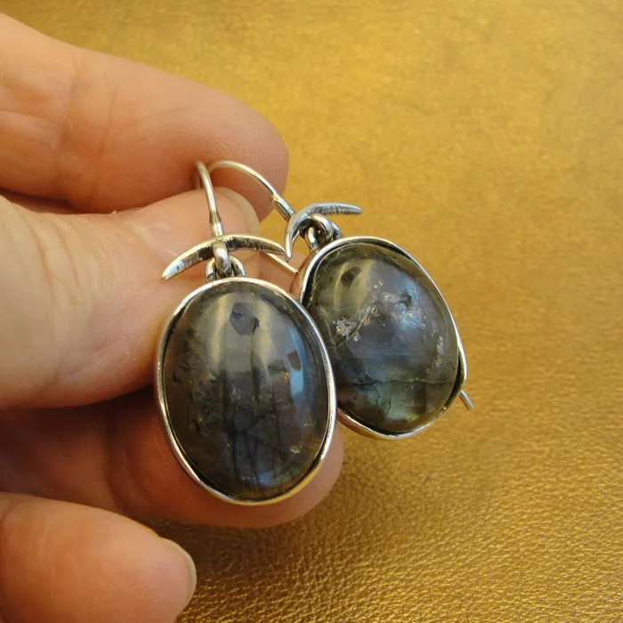 Hadar Designers Labradorite Earrings 9k Yellow Gold Sterling Silver (ms 1890)Y