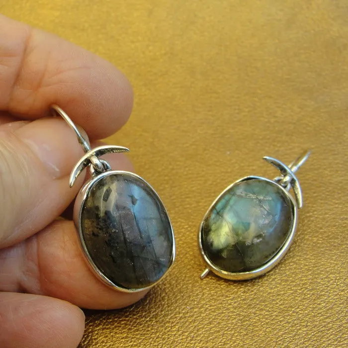 Hadar Designers Labradorite Earrings 9k Yellow Gold Sterling Silver (ms 1890)Y