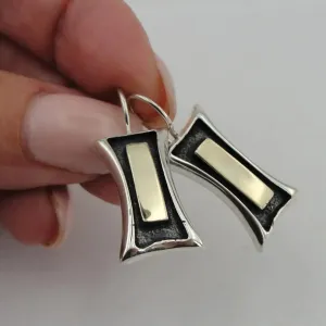 Hadar Designers Modern Earrings 9K Yellow Gold Sterling Silver Handmade (s 2608)